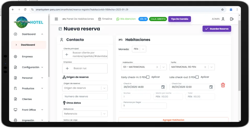 Reserva de habitacion de hotel.